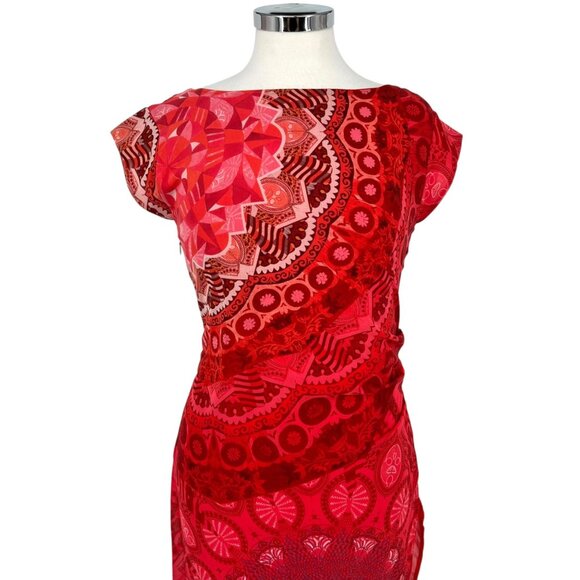 Desigual Mandala Red Cap Sleeve Printed Dress Size 36 Size XS - Picture 2 of 15